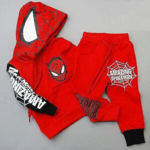 Spider-man træningsdragt hættetrøje bukser tøj sæt børn dreng hætte afslappet sport outfit Red 4-5 Years