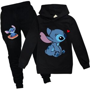 Børn Unisex Lilo And Stitch Hættetrøje Sweatshirt Pullover Bukser Træningsdragt Outfit Sæt Fødselsdagsgaver Black 11-12Y