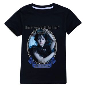 Addams Family Wednesday Kid Print kortærmet T-shirt med rund hals black 130cm