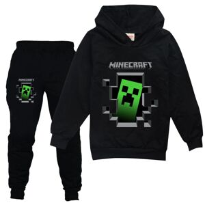 Træningsdragt til børn Drenge Minecraft Hættetrøjer Sweatshirt Top Bukser Outfit black 140cm