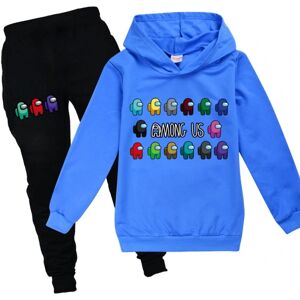 Kids Game Among Us Sweater Hoodie Bukser Træningsdragt Sæt trendy bule 130cm