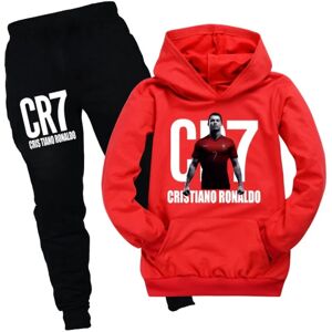 CR7 Ronaldo Børn Drenge Skole Træningsdragt Sæt Hættetrøje Sweatshirt Pullover Top Bukser Sportstøj Rød 2 Red 130cm