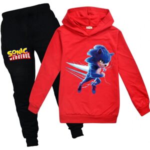 Kids Sonic The Hedgehog Hættetrøje Toppe+ Bukser Suit Træningsdragt red 130cm