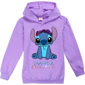 Langærmet hættetrøje til børn Stitch Print Drenge Piger Casual Hættetrøje Pullover Toppe Wyelv Purple 9-10 Years