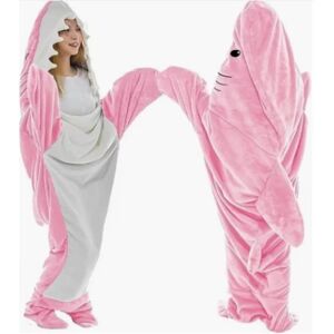 Voksen superblød flannel hættetrøje Shark Sovepose Bærbar Løs One-Piece Pyjamas Pink 190cm(190 * 90cm)