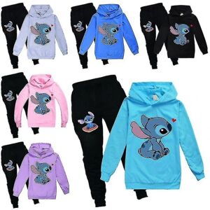 9394200210125 Lilo Stitch Træningsdragt 2stk Hættetrøje Top Hættetrøje Bukser Outfit Sæt Sportstøj til børn Pink 140 cm