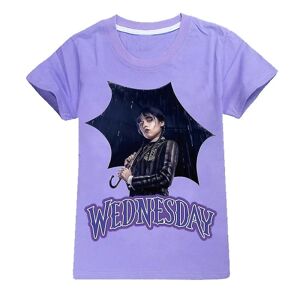 7-14 år Børn Teenagere Onsdag The Addams Family T-shirt Kortærmede toppe Gaver Purple 7-8 Years