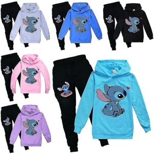 Lilo Stitch træningsdragt 2 stk hættetrøje top hættetrøje bukser outfit sæt sportstøj til børn Purple 150cm