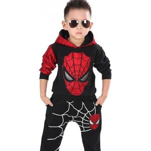 Kids Boy Spiderman Sportswear Hættetrøje Sweatshirt Bukser Suit Suit Tøj Black 6-7 Years