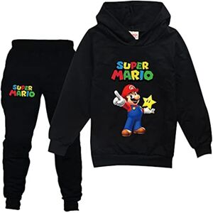 Børn Drenge Piger Super Mario Print Træningsdragt Sæt Hættetrøje Sweatshirt Pullover Toppe Sweatpants Outfits Black 7-8 Years