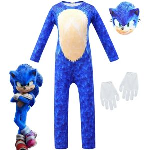 Sonic The Hedgehog Cosplay kostumetøj til børn, drenge, piger - Jumpsuit + Maske + Handsker 10-14 år = EU 140-164 - Perfet Jumpsuit + Mask + Handskar 6-10 år = EU 116-140