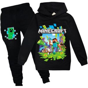 Minecraft Træningsdragt til børn Sæt Piger Hættetrøje Træningsdragt Bukser Outfit - Perfet black 140cm