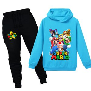 LD Super Mario Boys Girls Pullover Hættetrøje og joggingbukser Tøjsæt Sportstøj Børnetøj 130cm(7-8years) light blue