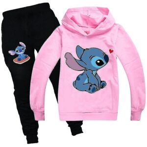 Børn Piger Stitch Træningsdragt Hættetrøje Overdele Hættetrøje Sweatpants Sæt Outfits Tøj 11-12 år Pink