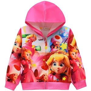 Elsa 4-9 år Barn Super Mario Bros Princess Peach Coat Zip Up Huvjacka Casual Långärmad Ytterkläder Presenter A 5-6 år