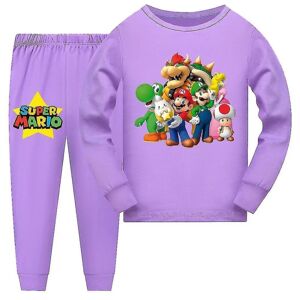 Super Mario Pyjamas Langærmet T-shirt Bukser Nattøj Nattøj Pjs Set Børn Drenge Piger Pyjamas Loungewear Alder 7-14 år CMK Purple 7-8 Years
