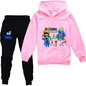 Kids Rainbow Friends Hætteprint Toppe Bukser Outfits Sæt Pink 130cm