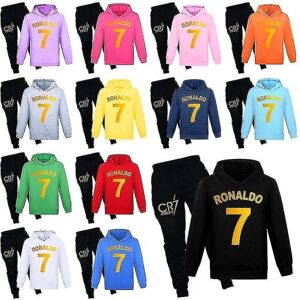 Børn Drenge Ronaldo 7 Print Casual Hættetrøje Træningsdragt Sæt Hoody Top Bukser Suit 2-14 år