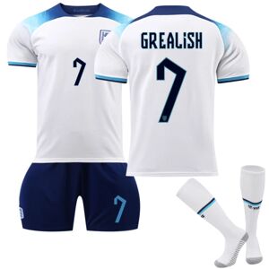 Goodies Qatar 2022 World Cup England Home Grealish #7 Jersey T-shirts til mænds fodbold Jerseysæt Børn Unge Kids 24(130-140cm)