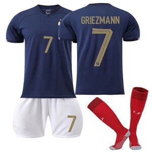 Goodies Frankrig Hjemmetrøje 2022/23 World Cup Griezmann #7 Fodboldtrøje T-shirt shorts sæt Fodbold 3-delt sæt til børn Voksne Kids 20(110-120cm)