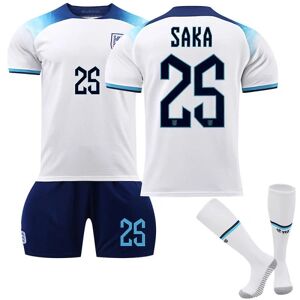Goodies England VM 2022 Hjemmetrøje Saka #25 Fodboldtrøje T-shirt shorts sæt Fodbold 3-delt sæt til børn Voksne Kids 26(140-150cm)