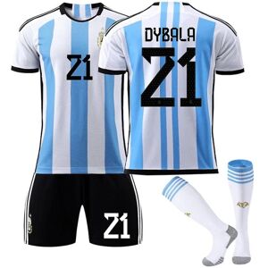 Goodies Argentina VM-trøje til mænd til mænd Dybala #21 Fodboldtrøje T-shirt shorts Sæt Fodbold 3-delt sæt til børn Voksne Kids 26(140-150cm)