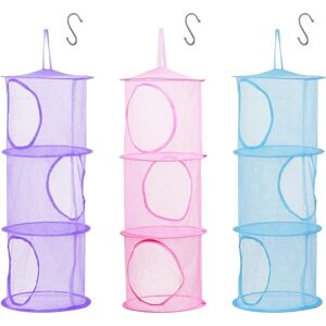 3 stk Kids Opbevaringsnet (Pink, Lilla, Blå-75*27CM), Foldbart Mesh Ba