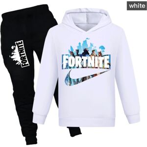 LD Fortnite hættetrøje + skjorte + bukser, sweatshirt afslappet sæt velegnet til sport og udendørs - julegave, fødselsdagsgave sort 160 cm (13-14 år) white 160cm