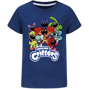 Børn Drenge Piger Smilende Critters CatNap DogDay T-shirt med dyreprint unisex marineblå Navy blue 140 cm