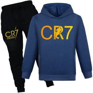 CR7 Ronaldo Børn Drenge Casual Træningsdragt Fodbold Hættetrøje Træningsbukser Pullover Outfi Marineblå Marineblå Navy blue 140 cm