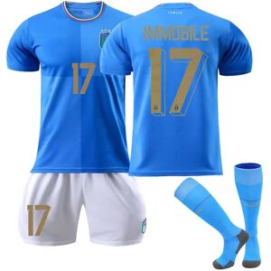 Italien 22/23 Hemtröja World Cup Immobile #17 Fotbollströja T-shirt Shorts Kit Fotboll 3-delade sæt til barn Vuxna Kids 16(90-100cm)