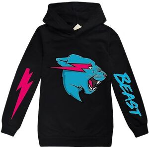 Unisex børn Mr. Beast Lightning Cat Print hættetrøje Top træningsdragt Black 13-14 Years