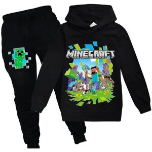 Kid Minecraft Game Huva træningsoverall Unisex Sport Hoodie Byx Outfit Sæt Svart 15-16 år