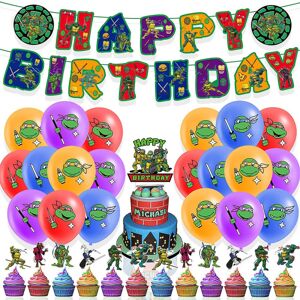 FMYSJ Teenage Mutant Ninja Turtles-tema Børn Fødselsdagsudstyr Kit Bannerballoner Kit Kage Cupcake Toppers Decor Set (FMY)