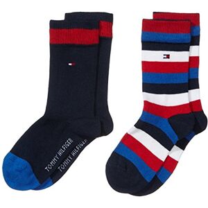 Tommy Hilfiger Boy's TH KIDS BASIC STRIPE SOCK 2P Striped Calf Socks, Blue (Midnight Blue 563), 12 (Manufacturer size: 31-34)