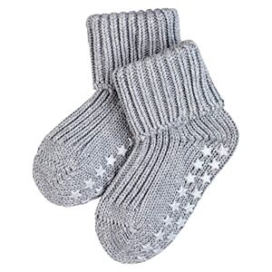 FALKE Catspads Slipper Socks, Cotton, Baby Blue, Pink, Many Other Colours, Thick Socks with Pattern, Warm, Plain, Ribbed, with Nubs on the Sole, 1 Pair, Grey (light grey 3400), 74-80