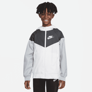 Løstsiddende, hoftelang Nike Sportswear Windrunner-jakke med hætte til større børn (drenge) - hvid hvid M