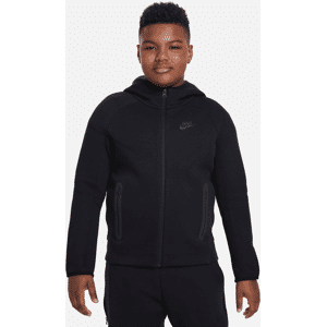 Nike Sportswear Tech Fleece-hættetrøje med lynlås i fuld længde (udvidet størrelse) til større børn (drenge) - sort sort S+