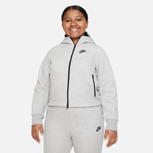 Nike Sportswear Tech Fleece-hættetrøje med lynlås i fuld længde (udvidet størrelse) til større børn (piger) - grå grå S+