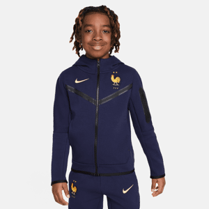 FFF Tech Fleece-Nike-fodboldhættetrøje med lynlås i fuld længde til større børn (drenge) - blå blå XL