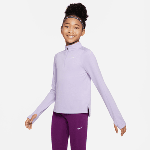 Langærmet Nike Dri-FIT-trøje med 1/2 lynlås til større børn (piger) - lilla lilla XL
