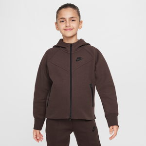 Nike Sportswear Tech Fleece-hættetrøje med lynlås til større børn (piger) - brun brun M