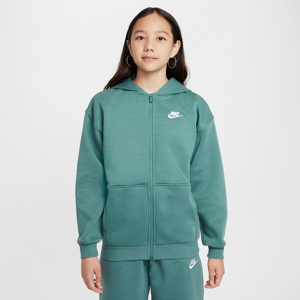 Nike Sportswear Club Fleece-overdimensioneret hættetrøje med lynlås til større børn (piger) - grøn grøn XL