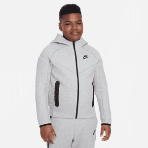 Nike Sportswear Tech Fleece-hættetrøje med lynlås i fuld længde (udvidet størrelse) til større børn (drenge) - grå grå L+