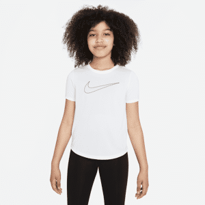 Nike One Dri-FIT-træningsoverdel med korte ærmer til større børn (piger) - hvid hvid L
