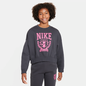 Oversized Nike Sportswear-sweatshirt i fleece med rund hals til større børn (piger) - grå grå XS