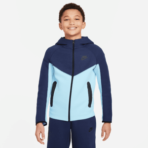 Nike Sportswear Tech Fleece-hættetrøje med lynlås til større børn (drenge) - blå blå L