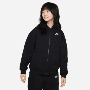 Nike Sportswear Club Fleece-overdimensioneret hættetrøje med lynlås til større børn (piger) - sort sort M