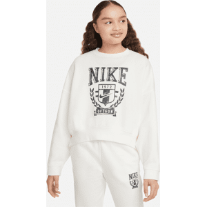 Oversized Nike Sportswear-sweatshirt i fleece med rund hals til større børn (piger) - hvid hvid S