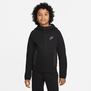 Nike Sportswear Tech Fleece-hættetrøje med lynlås til større børn (drenge) - sort sort XL